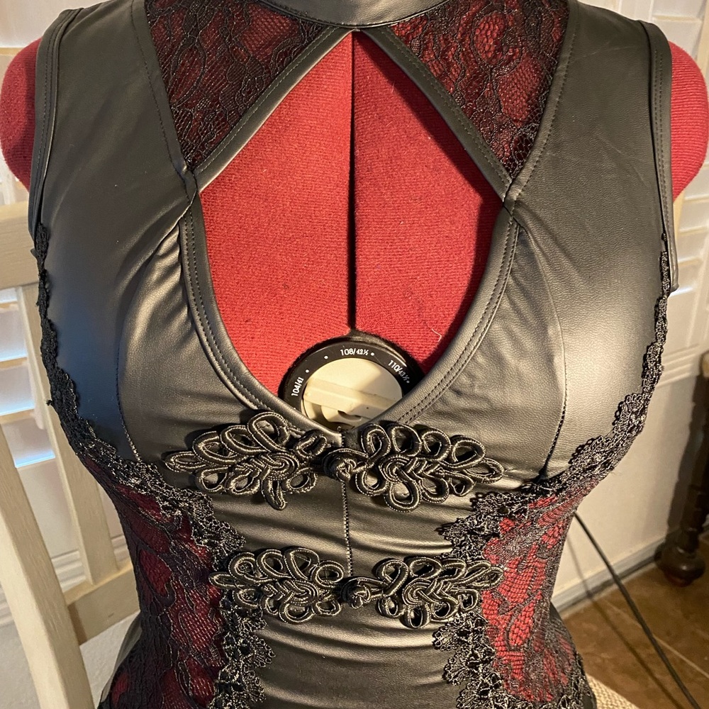 Black faux leather blouse dress - Picture 2 of 11